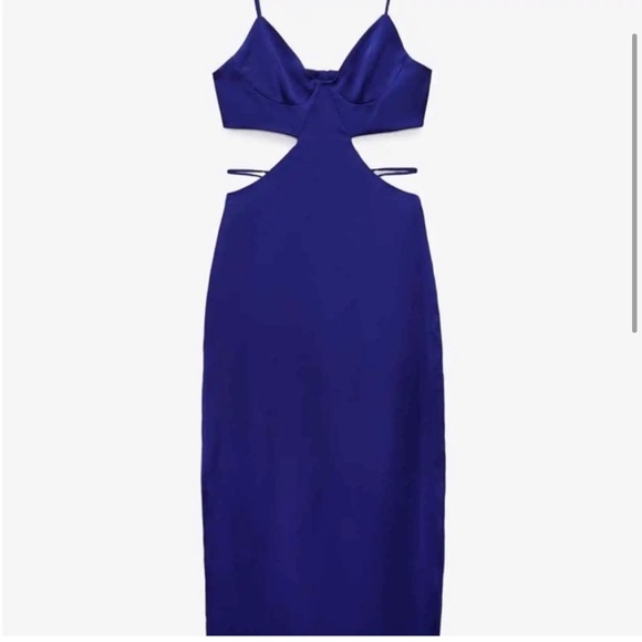 zara blue satin slip dress Zara Navy Slip Dress by Zara
